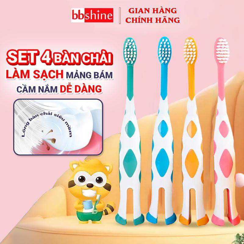 [XẢ KHO] Bàn Chải Đánh Răng Cho Bé 2-5 Tuổi Xuất Nhật Cao Cấp Họa Tiết Hình Hươu Cao Cổ Đáng Yêu (Set 4 Cây) BBShine – I015