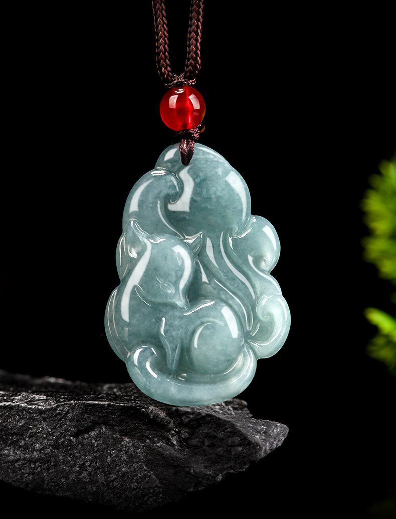 Product Introduction of Genuine natural A goods, jadeite blue water fox fairy nine-tailed fox pendant, glutinous seed jade pendant, flower pieces, women's wholesale. 0