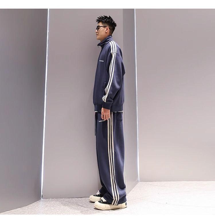 Product Introduction of FANAVY-National Trend Casual Sports Suit Spring Autumn Men's Trendy Half-Zip Pullover Casual Top Plus Size Wide-Leg Straight Pants 11