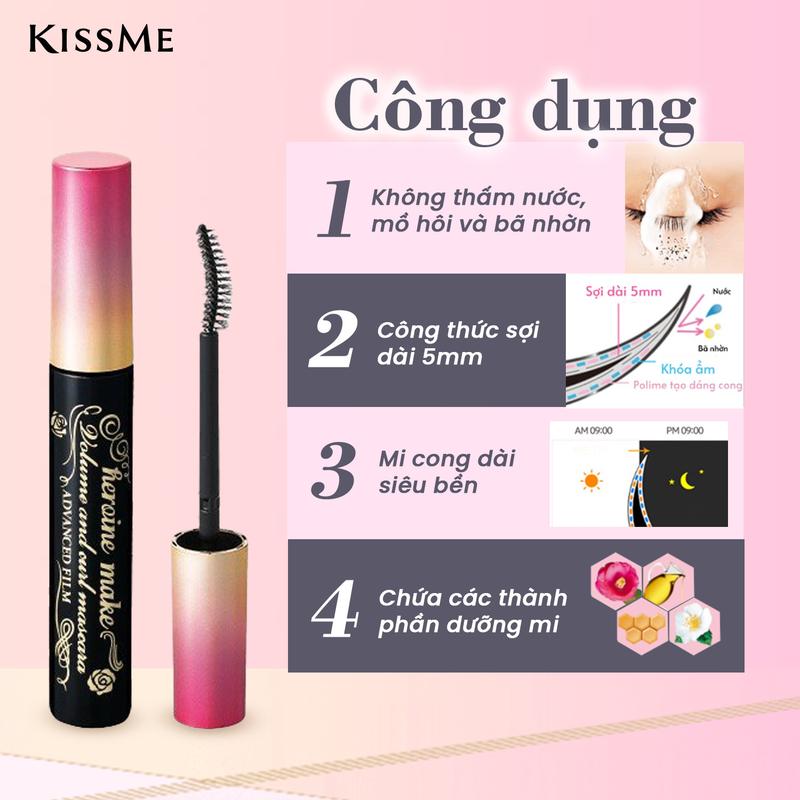 Mascara Dạng màng Film Kissme Heroine Make  Chống Trôi Giúp Nâng Cong Và Dài Mi (6G) 4