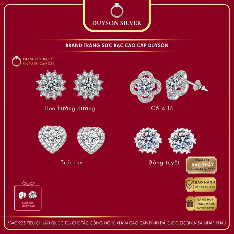 Khuyên tai bạc Ý 925 đính đá Cz 5A Duyson Silver, bông tai nữ sang trọng thanh lịch (1 ĐÔI) [KNXK51]