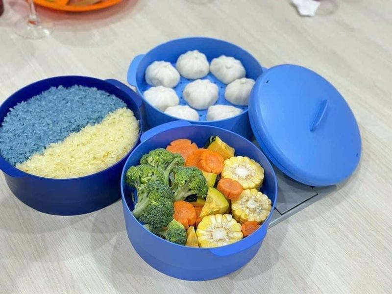 Xửng Hấp Nhựa Nguyên Sinh 3 Tầng Steam It Xanh Dương - Tupperware - Kín Khí - Kín Hơi - Nhanh Chín - An Toàn Sức Khỏe 3