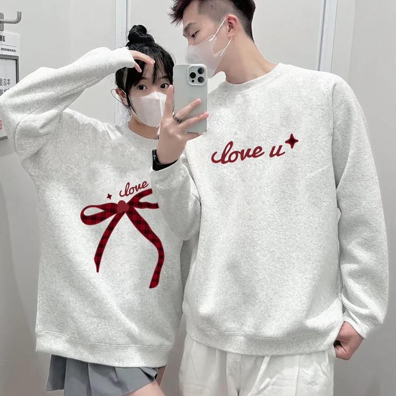 [ HOT ] Áo Đôi Sweater Hoạ tiết chữ Love U Nơ Đôi Nam và Nữ Top Women Chất Vải Nỉ Bông Ấm Áp