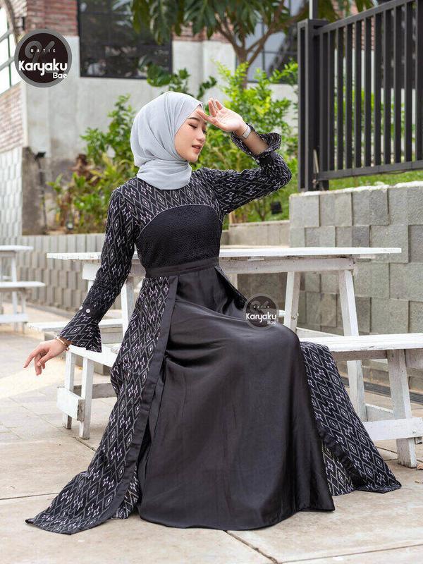 COUPLE GAMIS PREMIUM NAELA KEMEJA PANJANG BATIK KARYAKU Baju Katun Muslim Wanita Motif Pasangan Dress 3