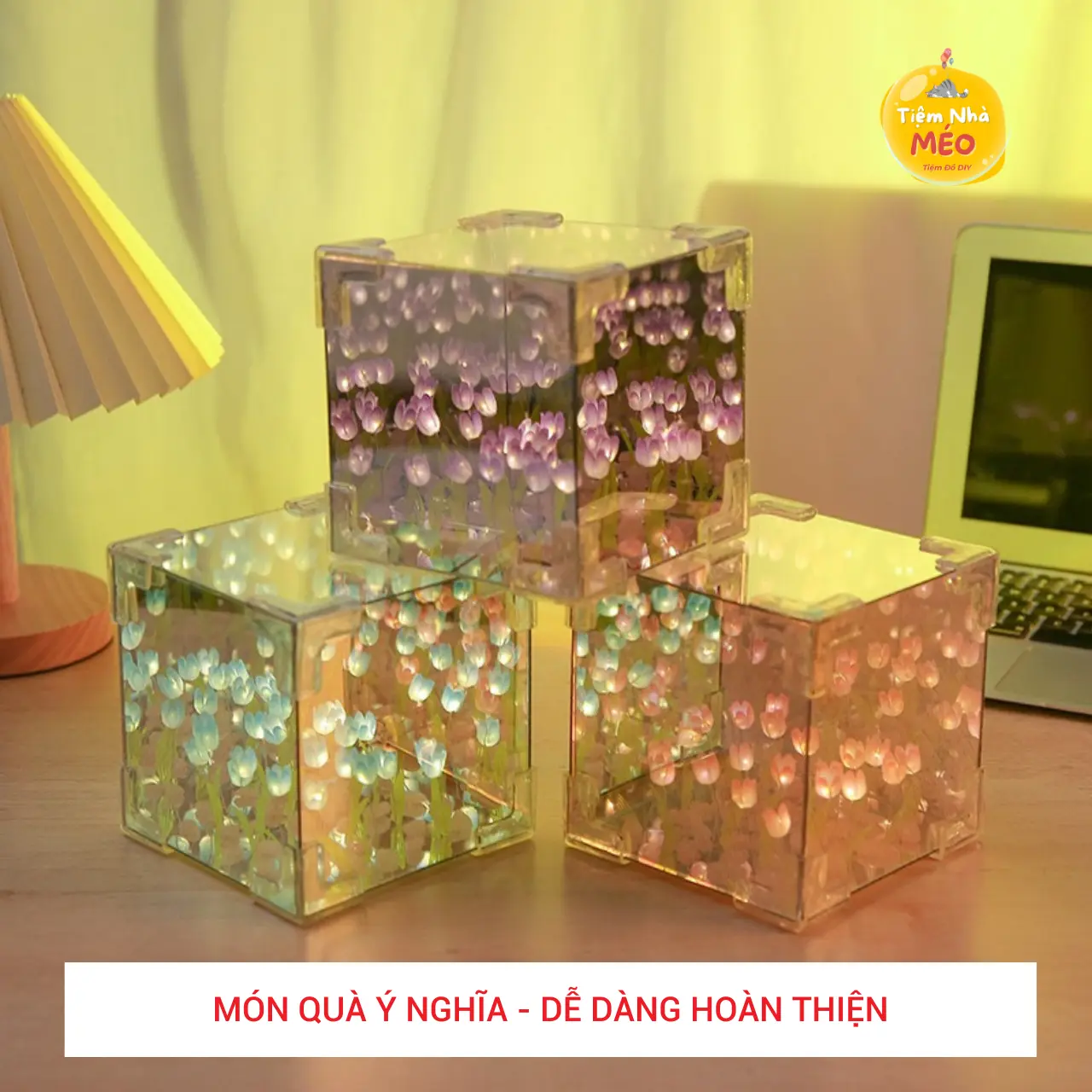 Đèn Ngủ Hoa Tulip gương soi - Set nguyên liệu tự làm đèn ngủ lãng mạn, DIY, Quà tặng, trang trí phòng ngủ, bàn làm việc