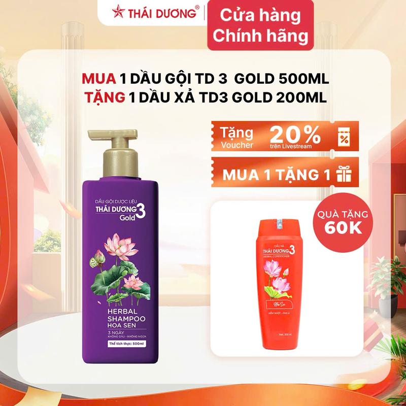 [Sale tháng 3] 01 Dầu gội Thái Dương 3 hương Hoa Sen GOLD 500ml tặng 01 Dầu xả Thái Dương 3 hương Hoa Sen 200ml Gội Đầu