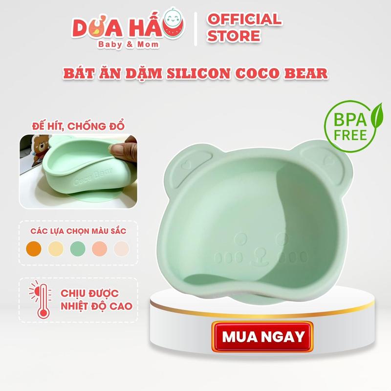 Bát ( Chén ) Ăn Dặm Silicon Coco Bear Hình Gấu Cong Có Đế Hít Chống Đổ Cho Bé Tập Ăn Dặm Phong Cách Hàn Quốc CocoBear Shop DuaHauBaby&Mom