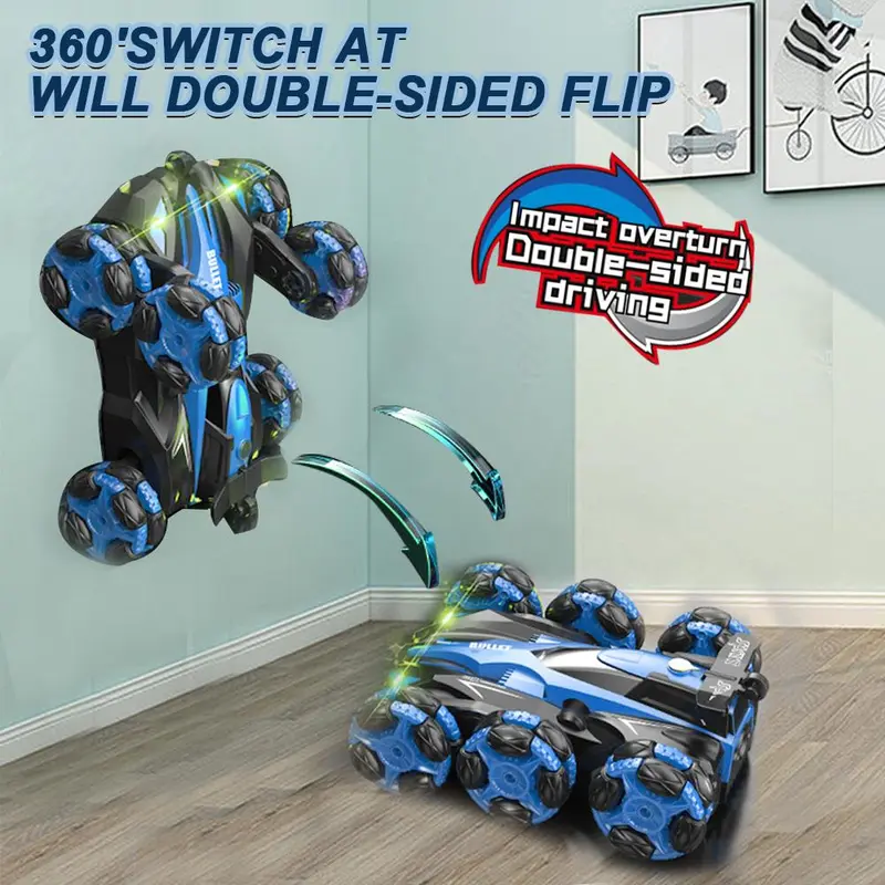 Spray Drift 360 Degree Spin Stunt Rc Car, 2.4GHZ Watch Sensor Dual Remote Control 6 Wheel Stunt Car, Rechargeable Toy Car with Lights and Music, Holiday Gift, Christmas Gift, Santa Presents, Secret Santa Funny Gift 6