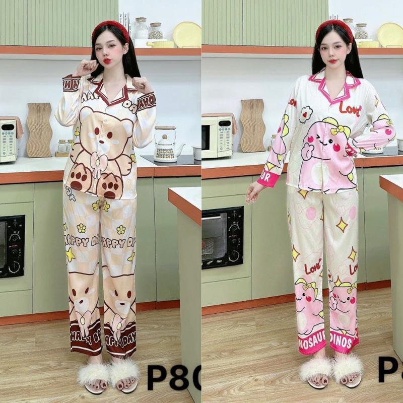 Bộ Đồ Pyjama Tiểu thư Họa tiết Cute Chất Lụa Hàn Mặc nhà dạo phố thoáng mát