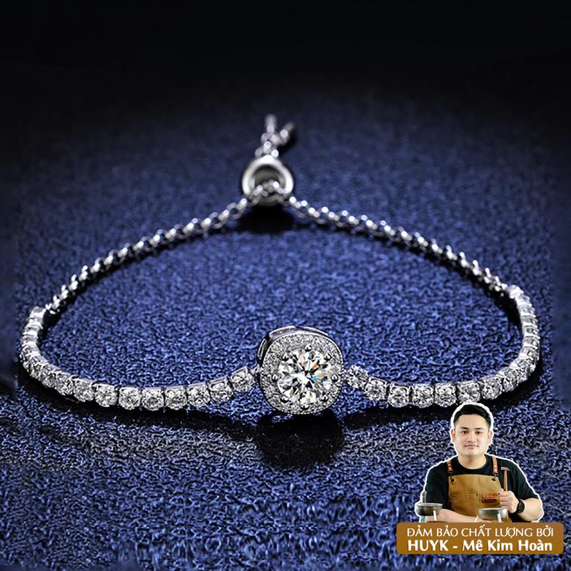 HuyK Viễn Chí Bảo lắc tay bạc nữ đính đá trắng dây rút - Vòng tay bạc L400745