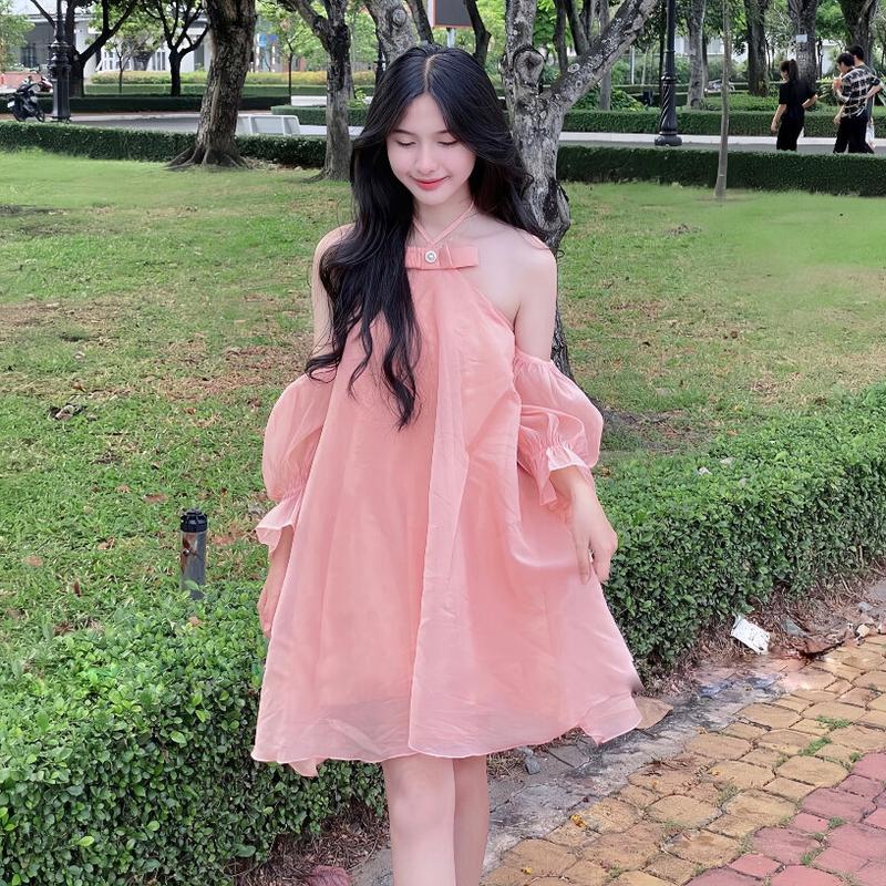 Váy Thiết Kế, Chất Liệu Voan Gợi Cảm, Cổ Cắt Xiên, Có 2 Lớp Kim Cương Giả, Có Chi Tiết Thắt Nơ 2