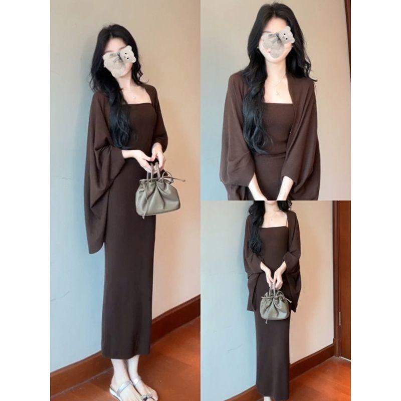 Product Introduction of Set Dua Keping, Gaya Baru Wanita, Kardigan Berkait, Selendang, Pakaian Bertali, Rekaan Retro Hong Kong, Ringkas dan Longgar, Pelangsingan Badan, Sesuai untuk Pakaian Suits 1