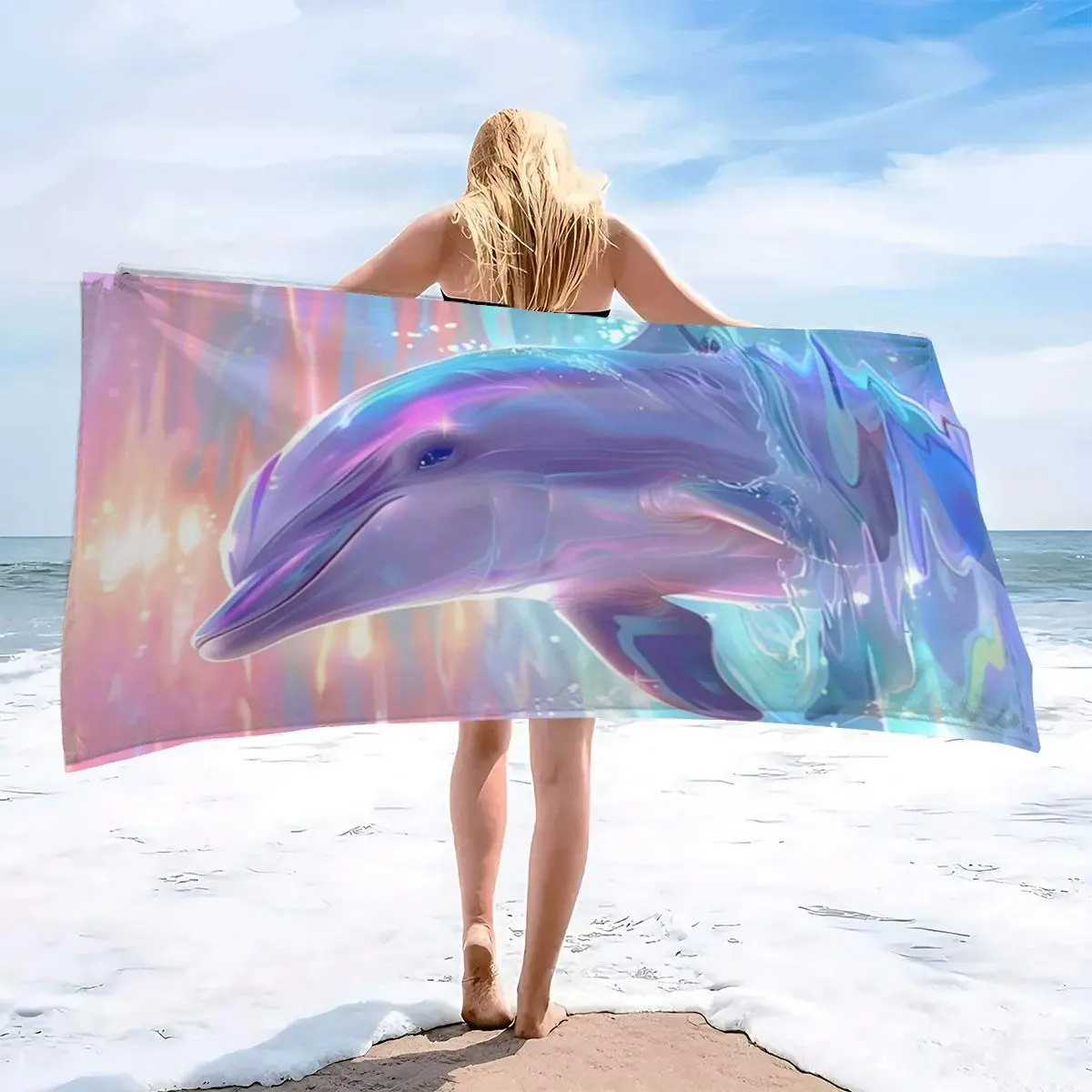 Dolphin Pattern Beach Towel, 1 Count Soft Fiber Beach Towel, Beach Towel for Women & Men, Fashionable Beach Towel for Beach Vacation