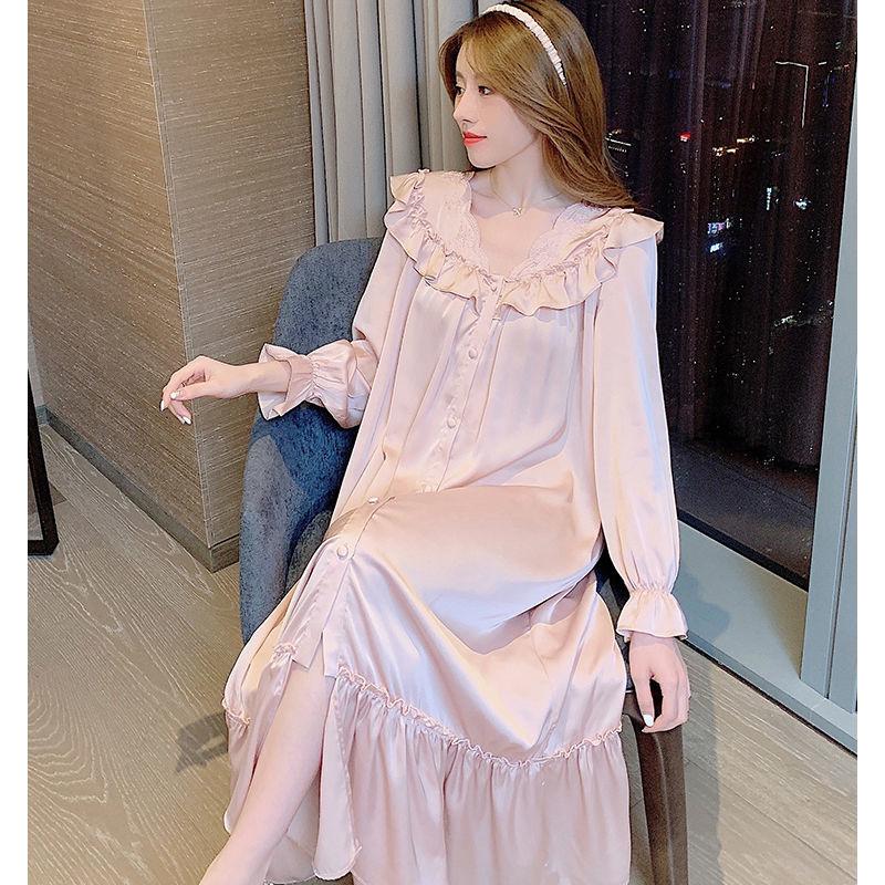 Váy Ngủ Ren Rắn Kiểu Pháp Cho Nữ, Đồ Ngủ Dài Tay Dáng Rộng, Thoải Mái, Phong Cách Cung Điện, Quần Áo Gia Dụng, Bộ Sưu Tập Mùa Thu Mới