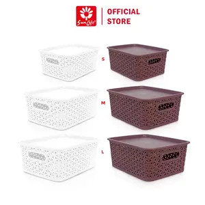 SUNLIFE Narita Keranjang Plastik S-M-L dengan Tutup – Multipurpose Basket Serbaguna, Penyimpanan Praktis dan Rapi