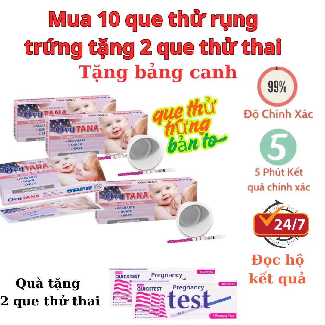 [Che tên] Combo 10 que thử Rụng Trứng OVU TANA bản to, đậm tặng 2 que thử thai+ bảng canh_ Nhanh chóng, chính xác hỗ trợ đọc hộ kết quả