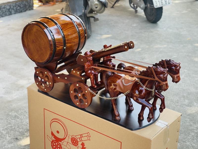 Ngựa Đôi 2 Pháo Kéo Trống Gỗ Trang Trí thu hút phong thủy 6