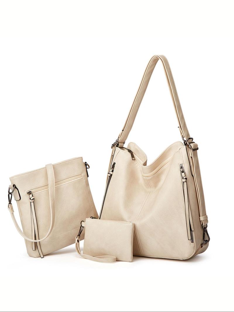 Product Introduction of Women's Fashionable Solid Color Tote Bag & & Shoulder Bag & Wallet Set, Casual Versatile Shoulder Bag Set for Daily Used, Trendy High-quality Daily Commuting Bag, Girl Shopping Bag 2