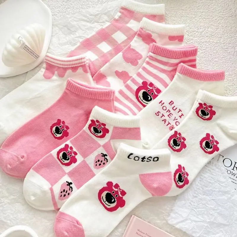 Sét 10/đôi Tất vớ cổ thấp họa tiết gấu dâu hồng lotso dễ thương ngọt ngào nữ đẹp hàn quốc da