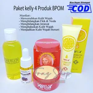 PROMO !! Paket Kelly 4in1 ( Cream Kelly 15gr + Kelly Lemon Soap 15gr + Serum Saffron + Toner Pelicin ) Wajah