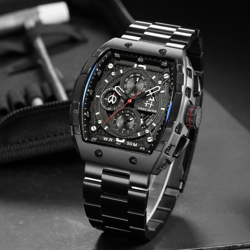 DISKON jam tangan  !! Evans Jayden Jam Tangan Pria 9554-1 Rantai Stainless Steel Kaca Sapphire Chronograph Water Resistant 5ATM Air Bahan Watches Waterproof 6