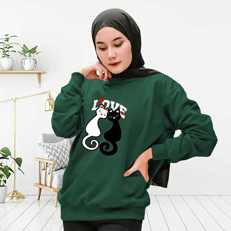 Atasan Wanita CAT LOVE Bahan Babyterry sablon DTF Baju Wanita / Kaos Wanita lengan panjang / Sweatshirt Wanita kaos couple ibu dan anak 0