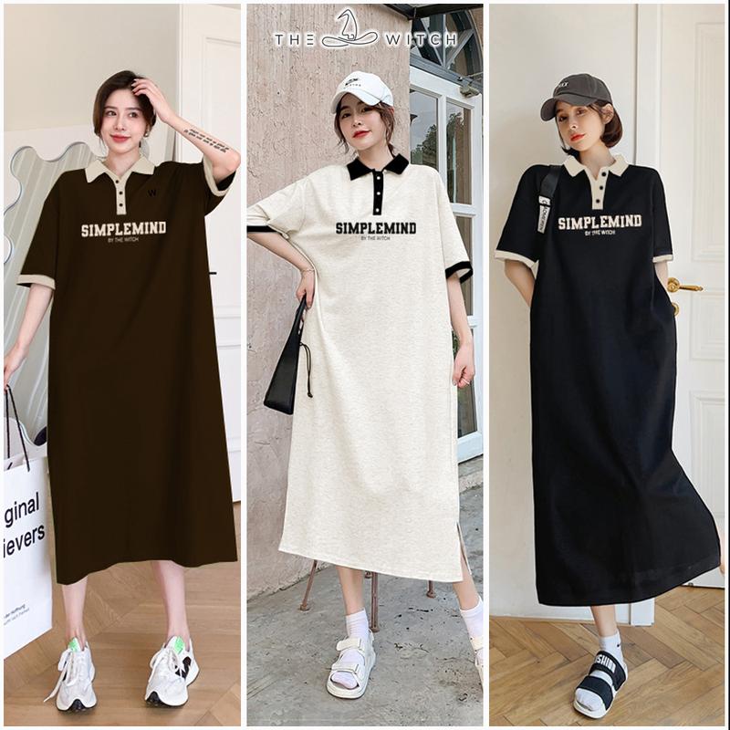 Váy suông, đầm suông polo PHỐI CHỮ dáng dài cao cấp by THE WITCH chất tổ ong