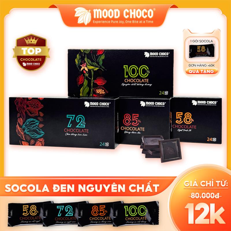 [HỘP 24 GÓI] Socola Đen Đắng Nguyên Chất Ít Đường Dark Chocolate MOOD CHOCO