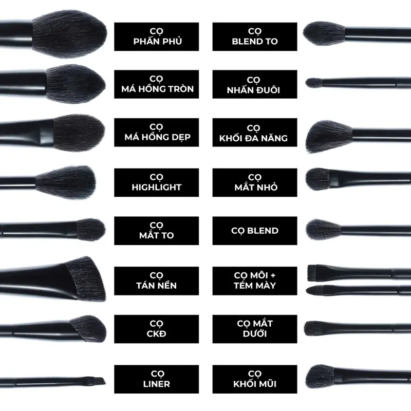 [Bộ cọ MUA Lux]Bộ cọ MUAs Lux 16 cây và 15 cây thân gỗ đen chất lông mền mịn sang chảnh kèm hộp và mút 5