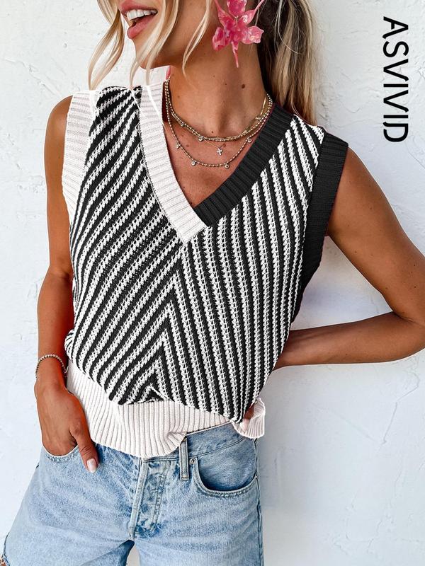 Women's Colorblock Wrap Knit Tank Top, Casual V Neck Sleeveless Top for Summer, Ladies Clothes for Daily Wear 2