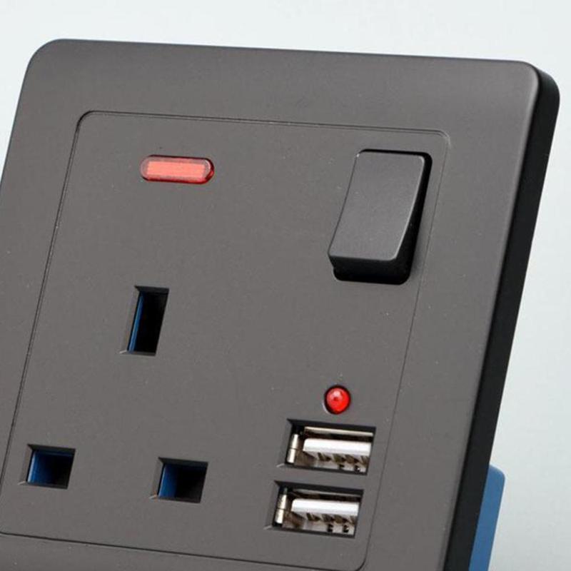 Wall Socket UK Plug 2 USB Port Outlets Plate Universal 13A Round Edge Black 1