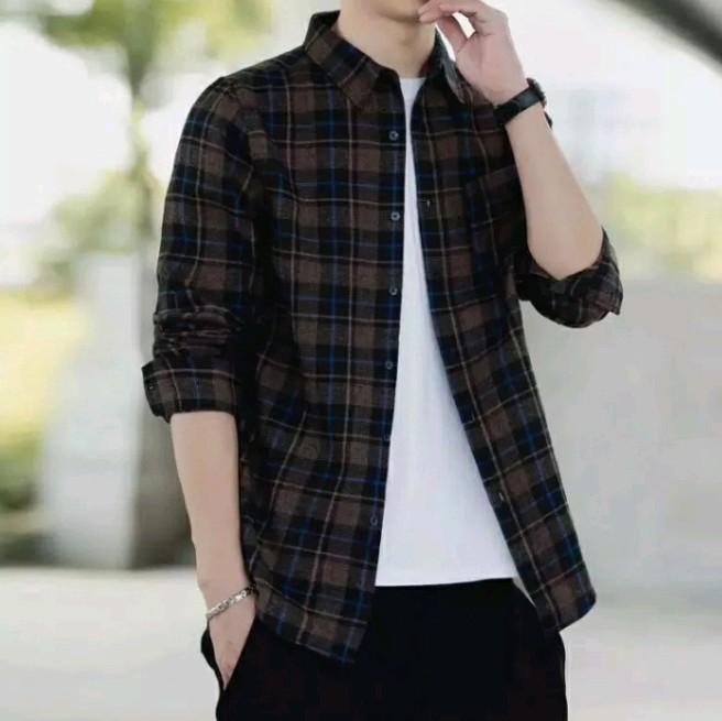 kemeja flanel premium pria dewasa lengan panjang V-Neck Lembut Motif Distro Nyaman Casual Kotak 1