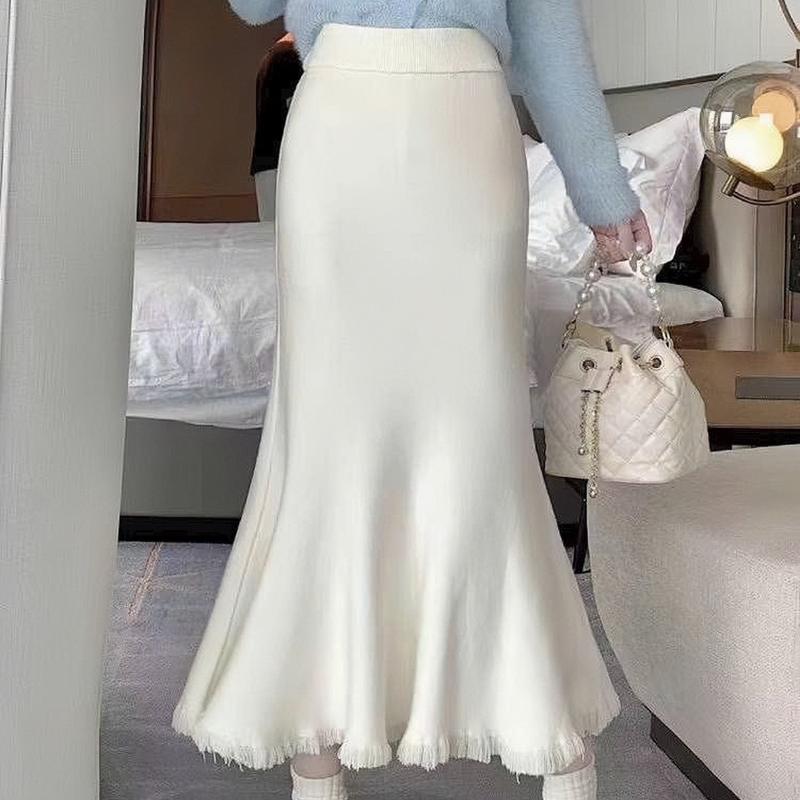 Chân váy len đuôi cá hàng qc dày đẹp L1 có tua dua và không tua dua dài 85cm Nữ Women