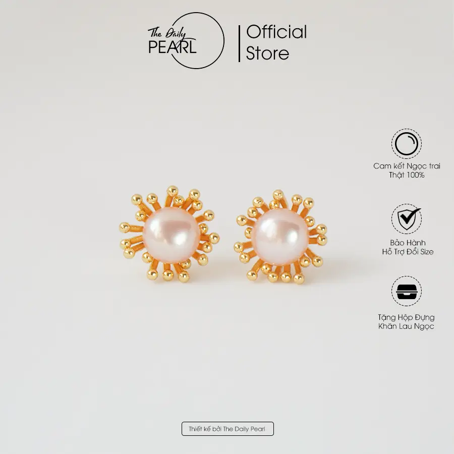 Bông tai Solia ngoc trai nước ngọt 7-8mm dáng bánh bao, độ sáng 5A, kim cài bạc s925 cao cấp
