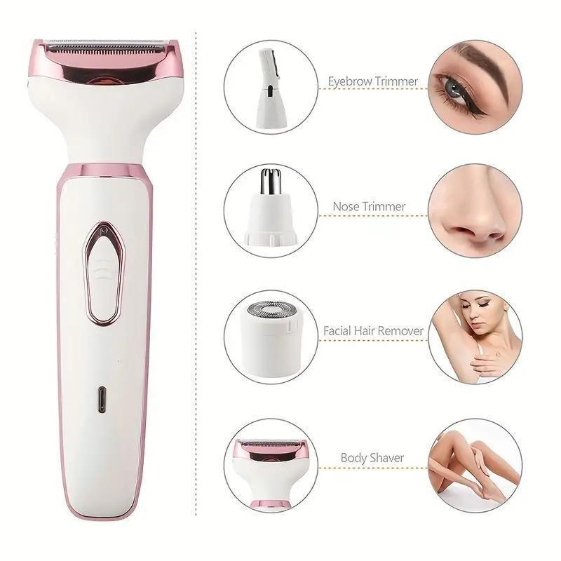 4 in 1 Electric Women's Razor, 1 Box Rechargeable Portable Cordless Body Hair Removal Machine, Personal Care Appliances for Women, Christmas Gift 5