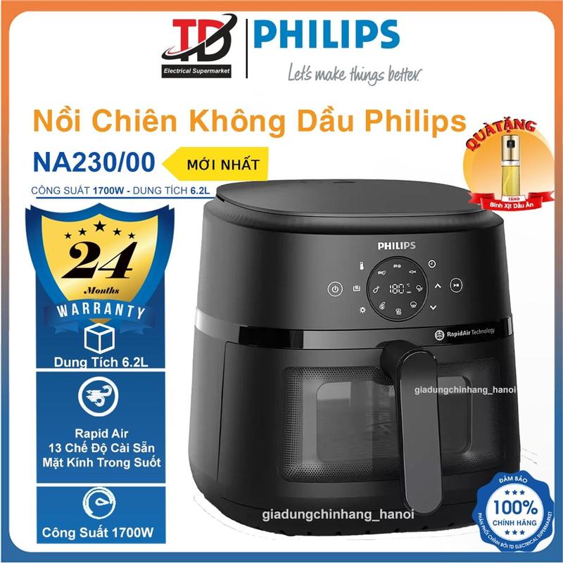  Nồi Chiên Không Dầu Philips NA230 00 Mặt Kính Nhìn Thực Phẩm 6.2 lít - 1700W Hàng chính hãnġ nồi chiên không dầu  philips 