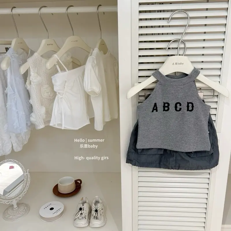 Set yếm xám chân váy bé gái sz100-140