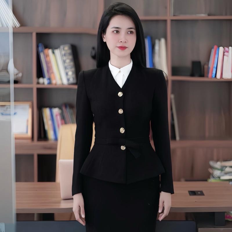 Sét Thiết Kế Hà Anh H11  áo gile công sở dài tay phối chân váy bút chì  cho Nữ - Women