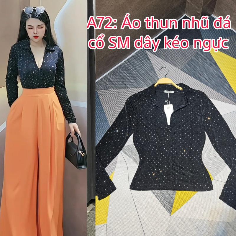 Product Introduction of A72- Áo thun nhũ đá cổ SM dây kéo ngực tuỳ ý điều chỉnh - đá đính full, chất giãn tốt,  fom ôm body- Dung Lê  Nữ 5