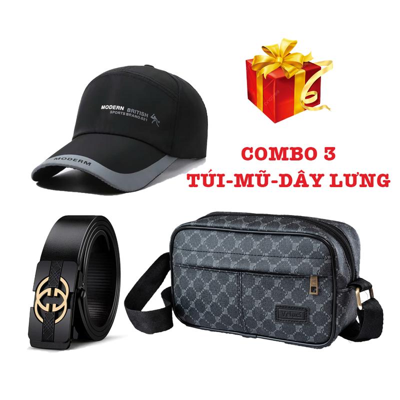 [COMBO 3] Túi đeo chéo da cao cấp, mũ lưỡi trai và thắt lưng sang trọng 24M2G