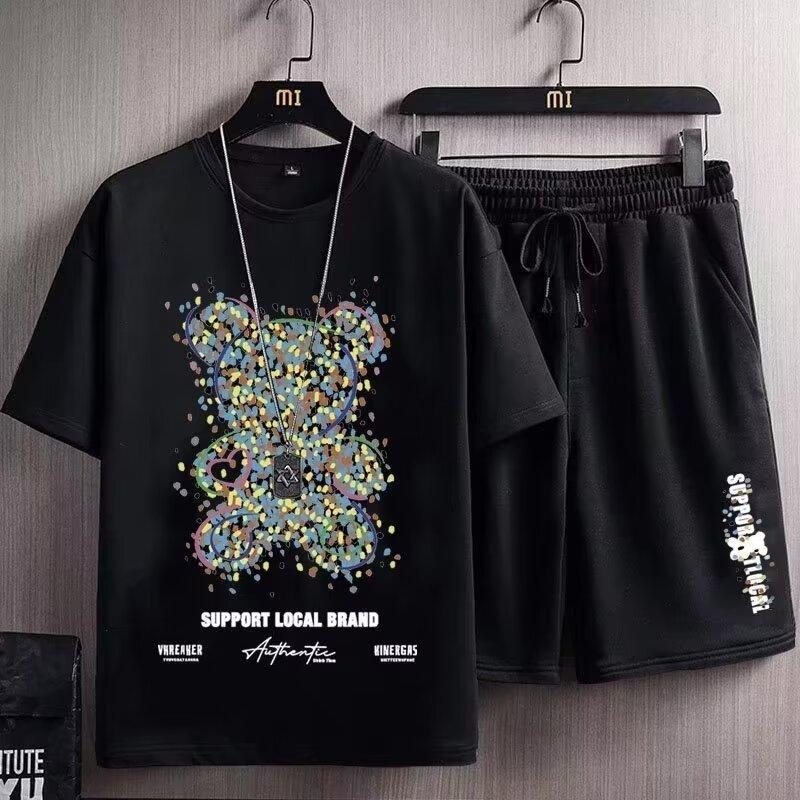 Product Introduction of M-8XL plus Size Sports Suit Men's Summer Fashion Brand Short-Sleeved Shorts Set Men's Loose Fashion Versatile Printed Casual Suit Boys[TZ730] 1