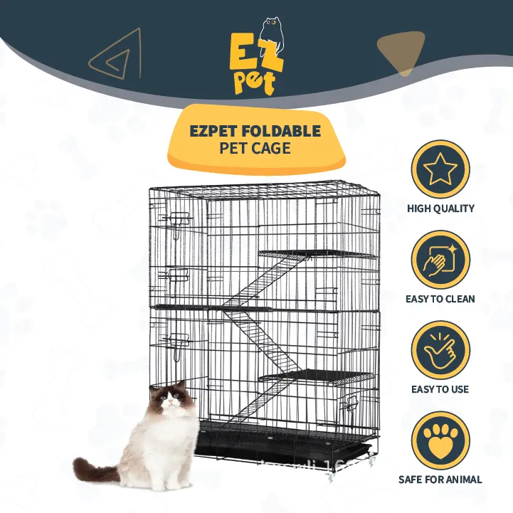 Foldable Pet Cage,Pet Cage Cat Cage, Dog CageCat House , for Cats and Dogs Bold Metal with Wheels Multiple Platforms