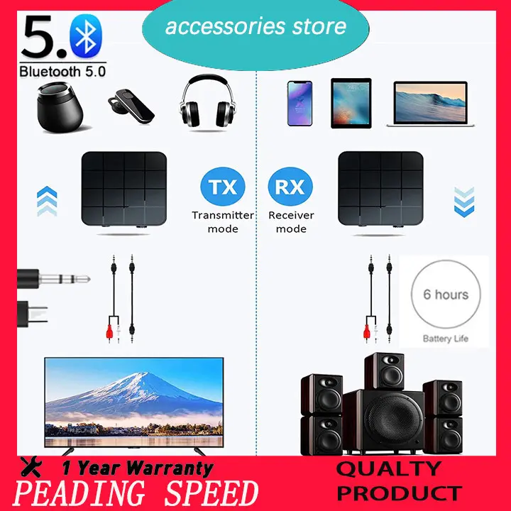 2 in 1 bluetooth receiver audio&bluetooth transmitter 5.0 with 3.5mm - Hitam For TV Computer Car Speaker Headset 1