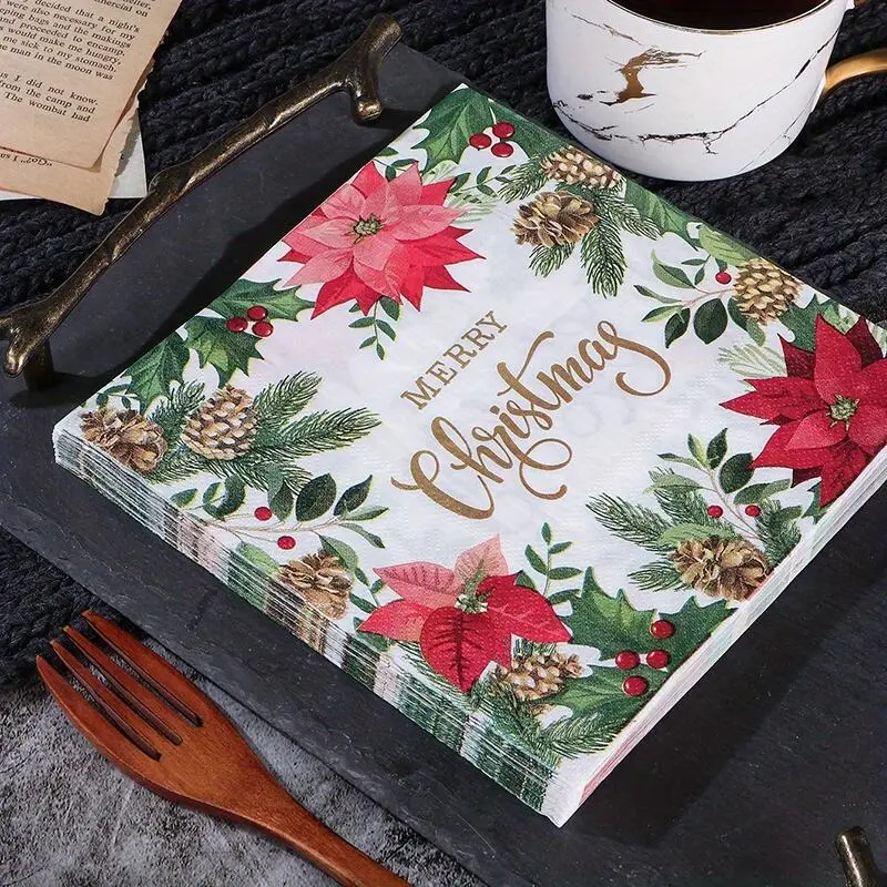 20 PCS Set of Festive Christmas Letter Paper Napkins - Perfect for Holiday Meals and Party Decorations Cutlery Tableware