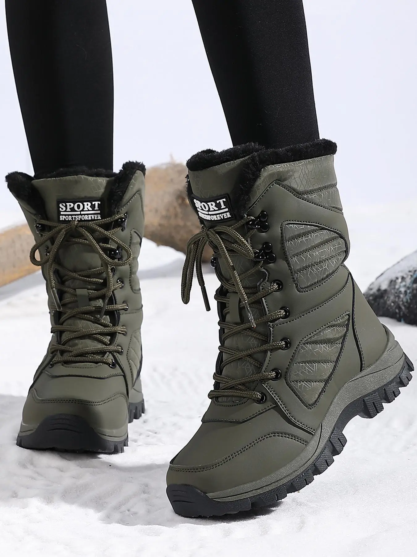 Women's Solid Color Plush Lined Thick-Soled Lace Up Snow Boots, Thermal Warm Casual Sporty Comfortable Outdoor Sports Boots for Fall & Winter, Female All-match Round Toe Shoes for Daily Wear