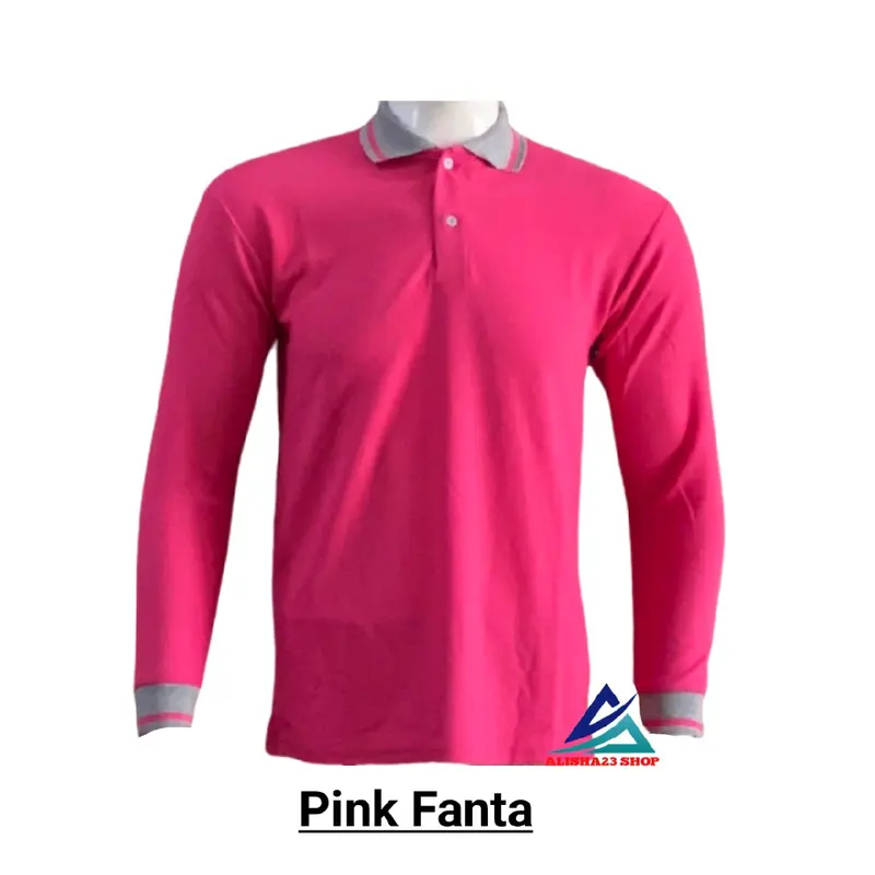 KAOS KERAH LENGAN PANJANG Pria Wanita Baju Berkerah lengan panjang uniseks Kaos kerah lengannya panjang Hitam kerah abu Terbaru Kain Tebal 3