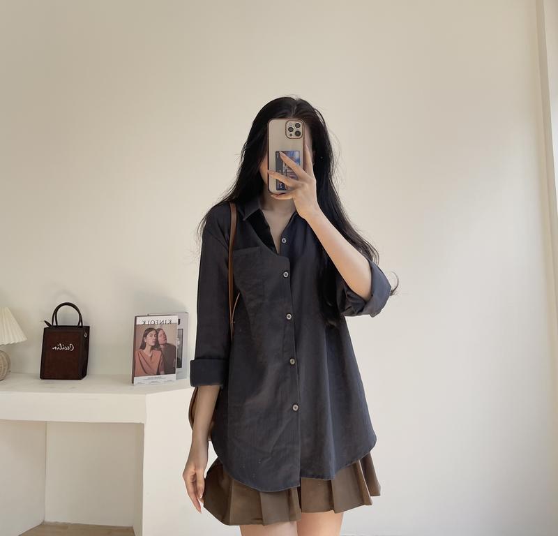 Áo sơ mi đũi xước dáng rộng , áo sơ mi chất vải thoảng mát Miho house