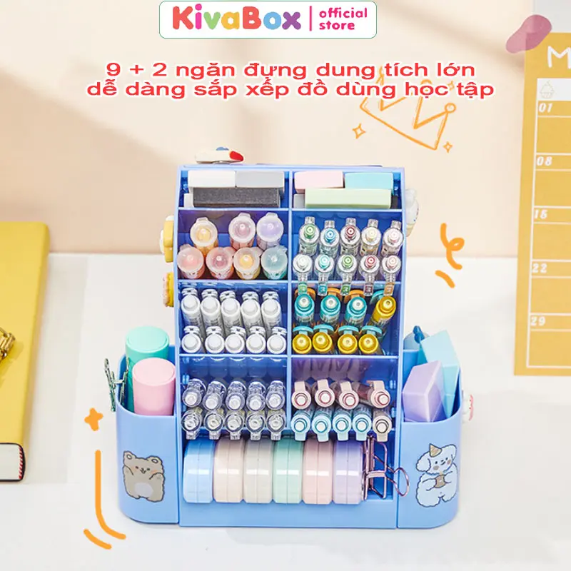 Kivabox Đồ dùng văn phòng phẩm hộp đựng bút để bàn nhiều ngăn màu sắc đa dạng 2 trong 1 gồm bảng tự kỉ luật, lên danh sách công việc cần làm dành cho các bạn học sinh Nhựa 6