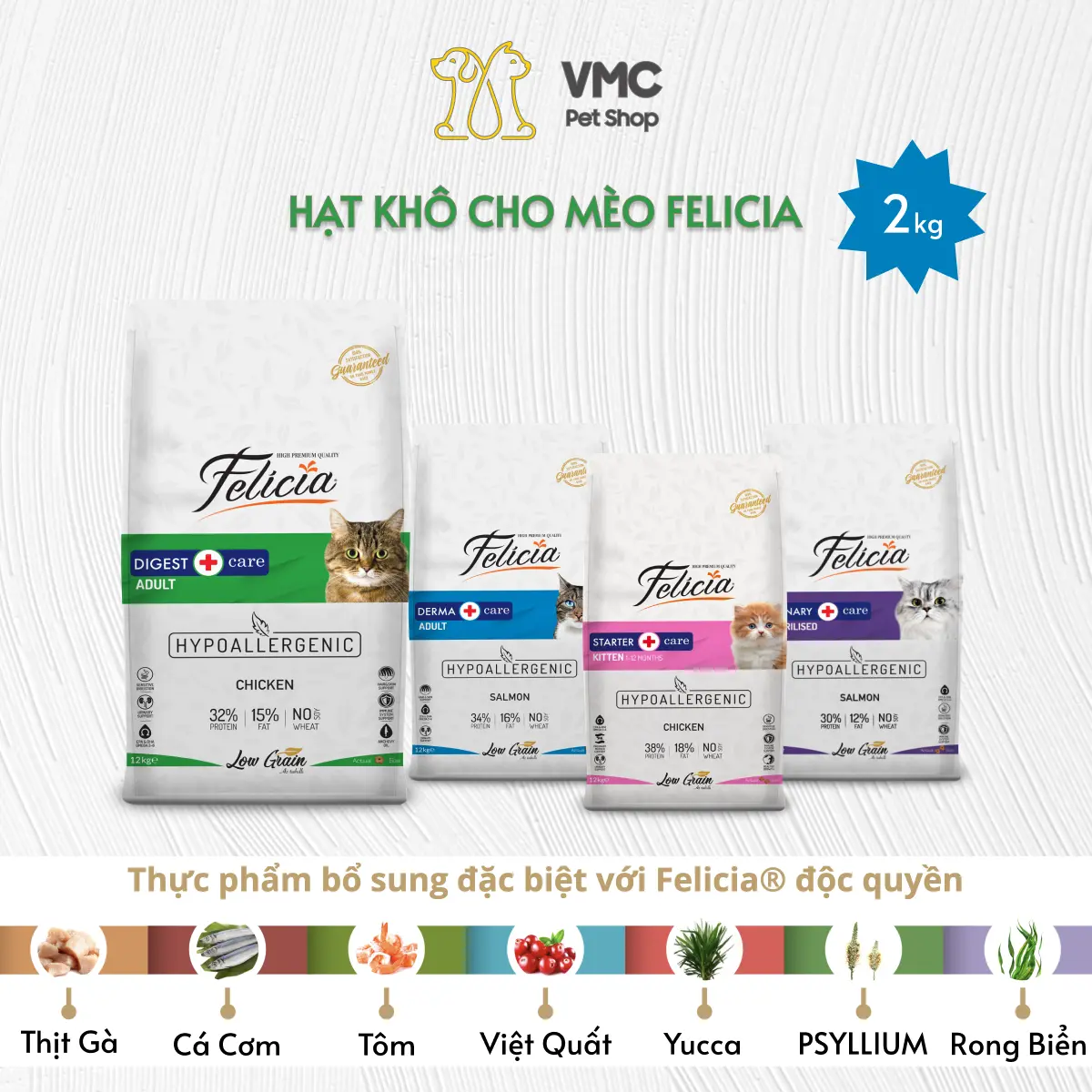 Hạt cho mèo con vị gà không ngũ cốc Felicia gói 2kg