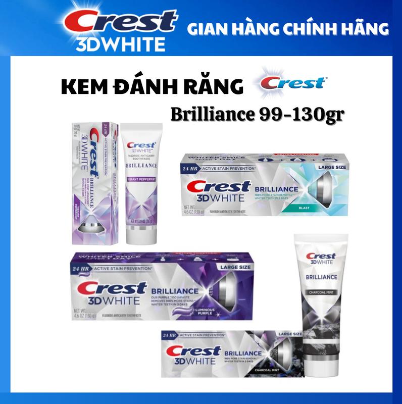 Kem Đánh Răng Crest 3D White Brilliance Làm Trắng Răng 99gr 130gr Mỹ Nữ Nam dentifrice trắng răng than Tre